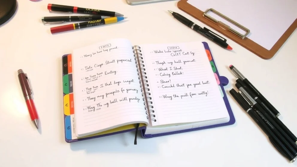 Anteckningsbok med flikar som håller ordning