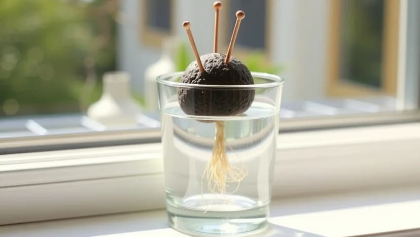 Avokadokärnan i vatten växer verkligen