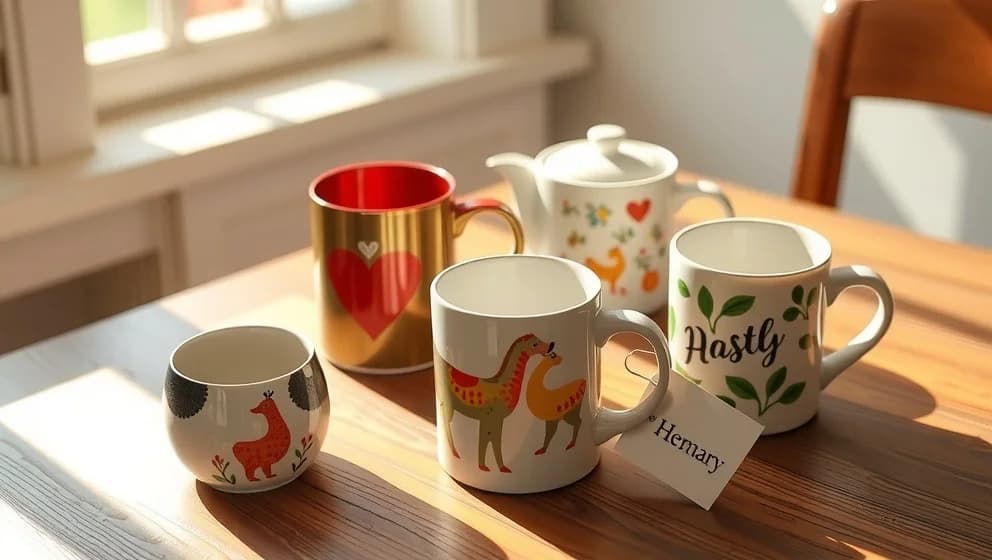 Muggar med text som gåva eller present