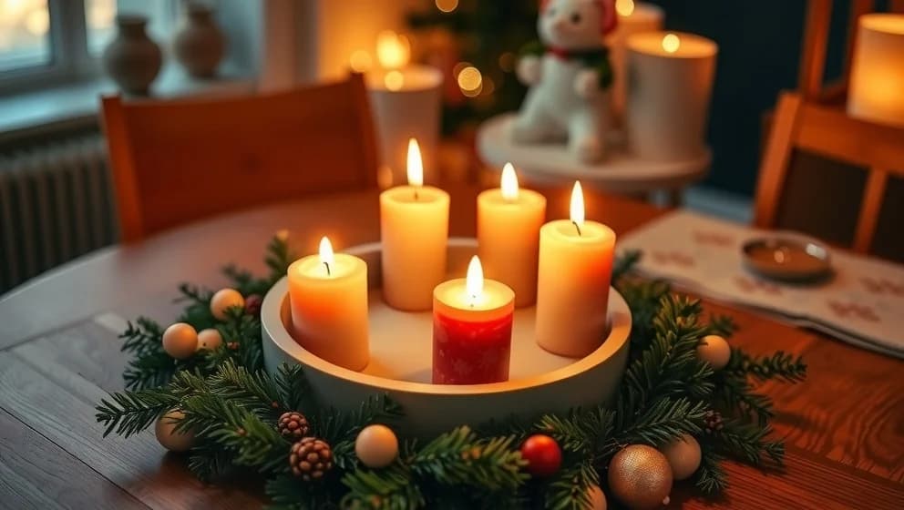 Rund adventsljusstake med levande ljus