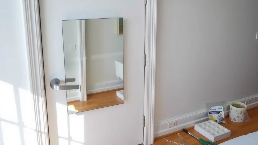 Spegel hängd på dörr passar för hemmet